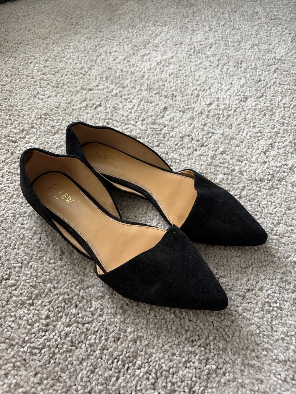 J. Crew Black Pointed-Toe D'Orsay Flats - Suede